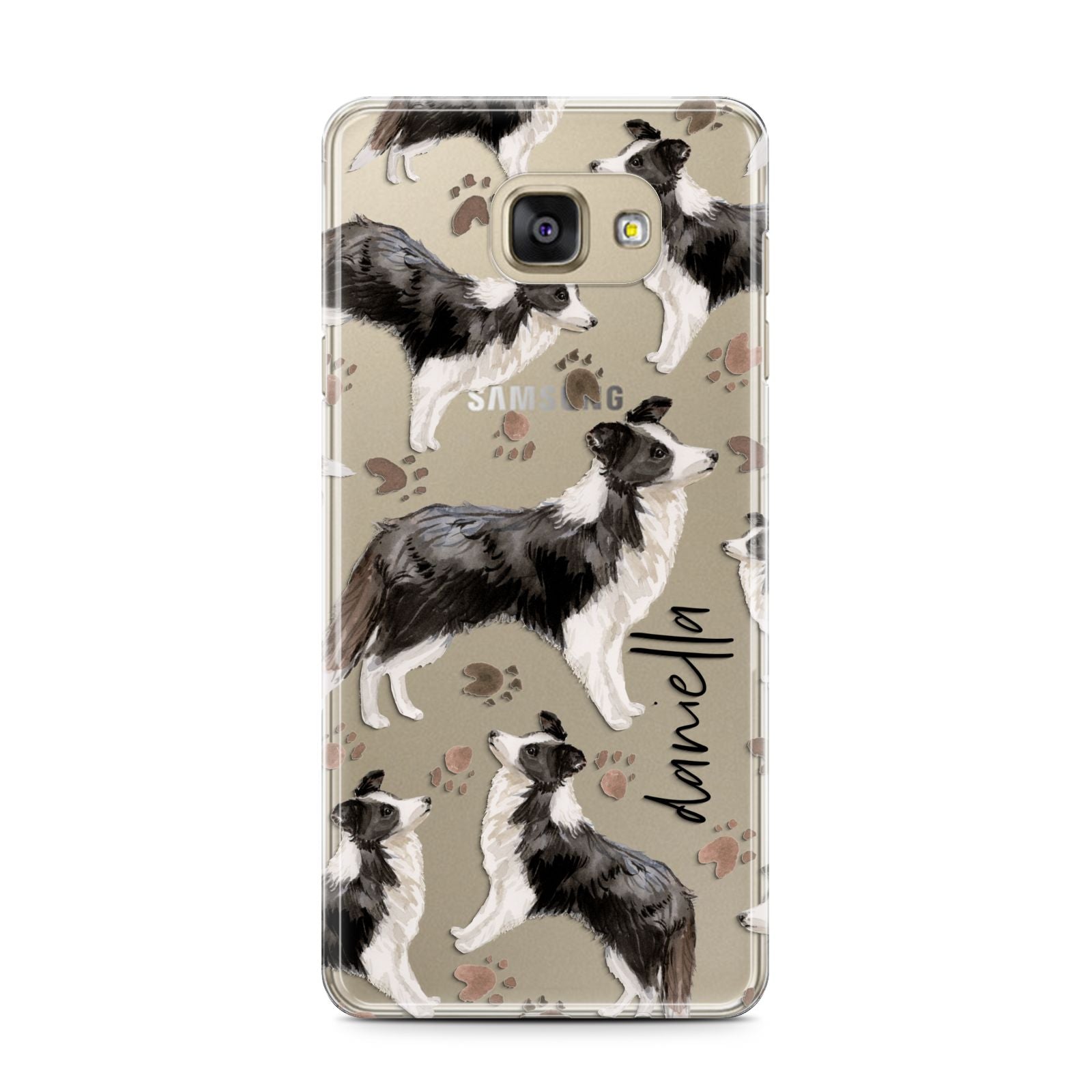 Personalised Border Collie Dog Samsung Galaxy A7 2016 Case on gold phone