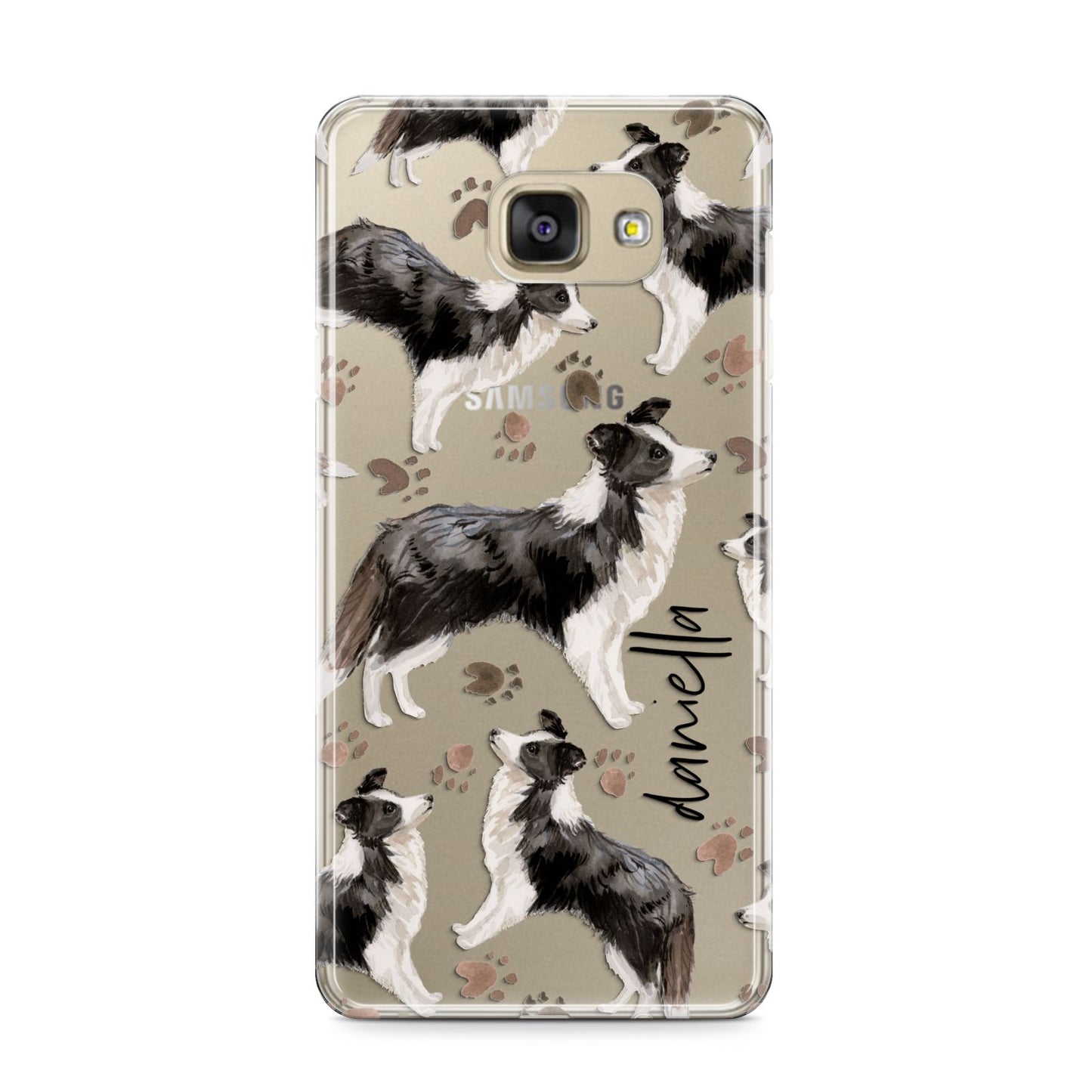 Personalised Border Collie Dog Samsung Galaxy A9 2016 Case on gold phone