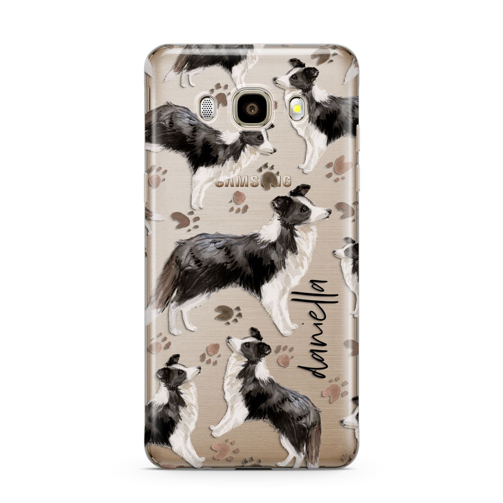 Personalised Border Collie Dog Samsung Galaxy J7 2016 Case on gold phone