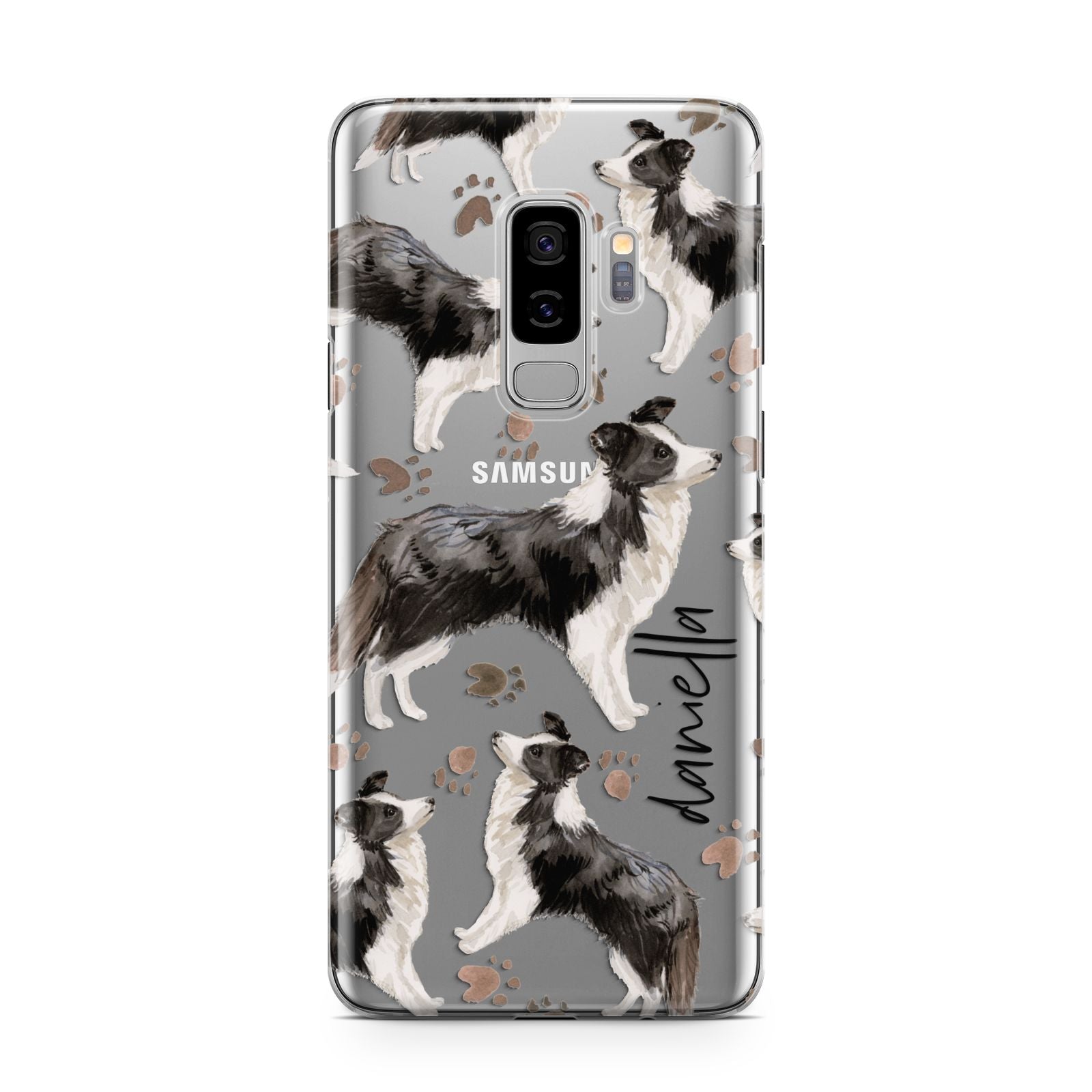 Personalised Border Collie Dog Samsung Galaxy S9 Plus Case on Silver phone