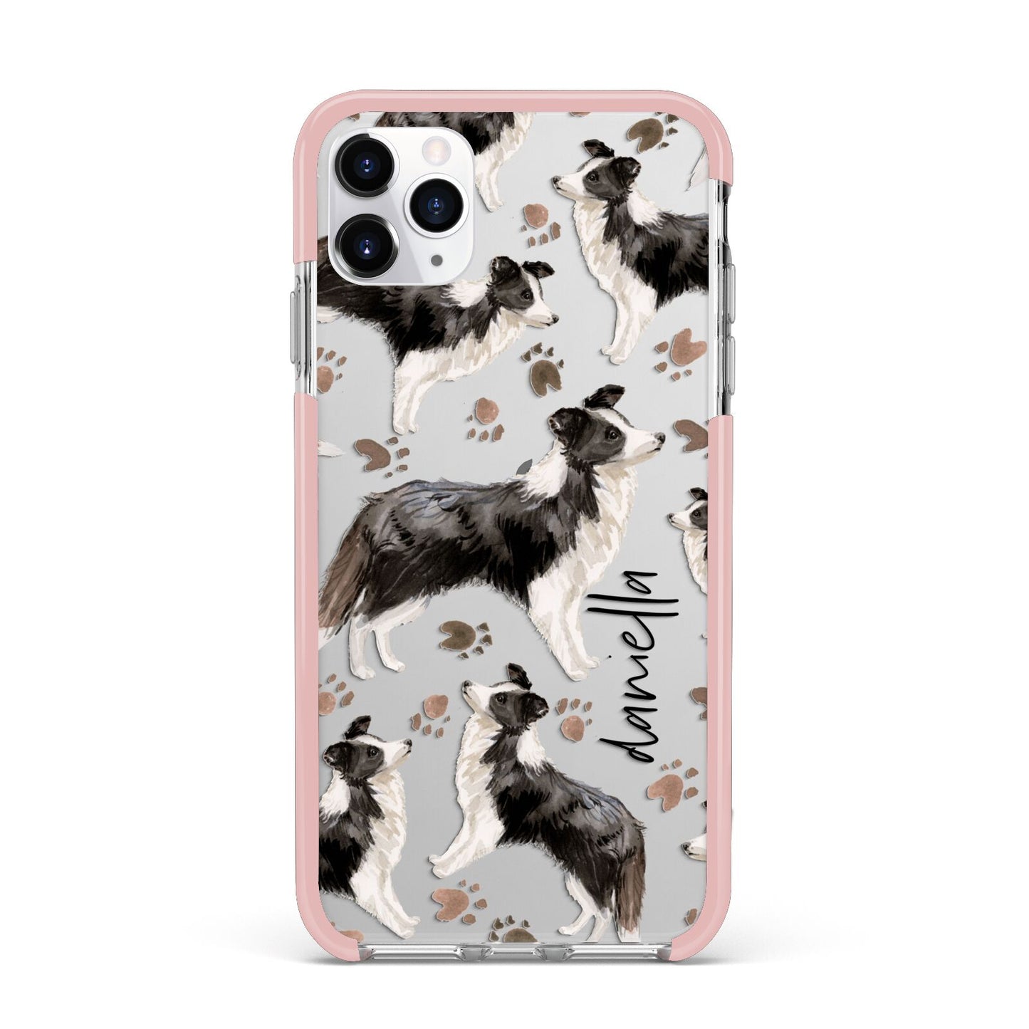 Personalised Border Collie Dog iPhone 11 Pro Max Impact Pink Edge Case