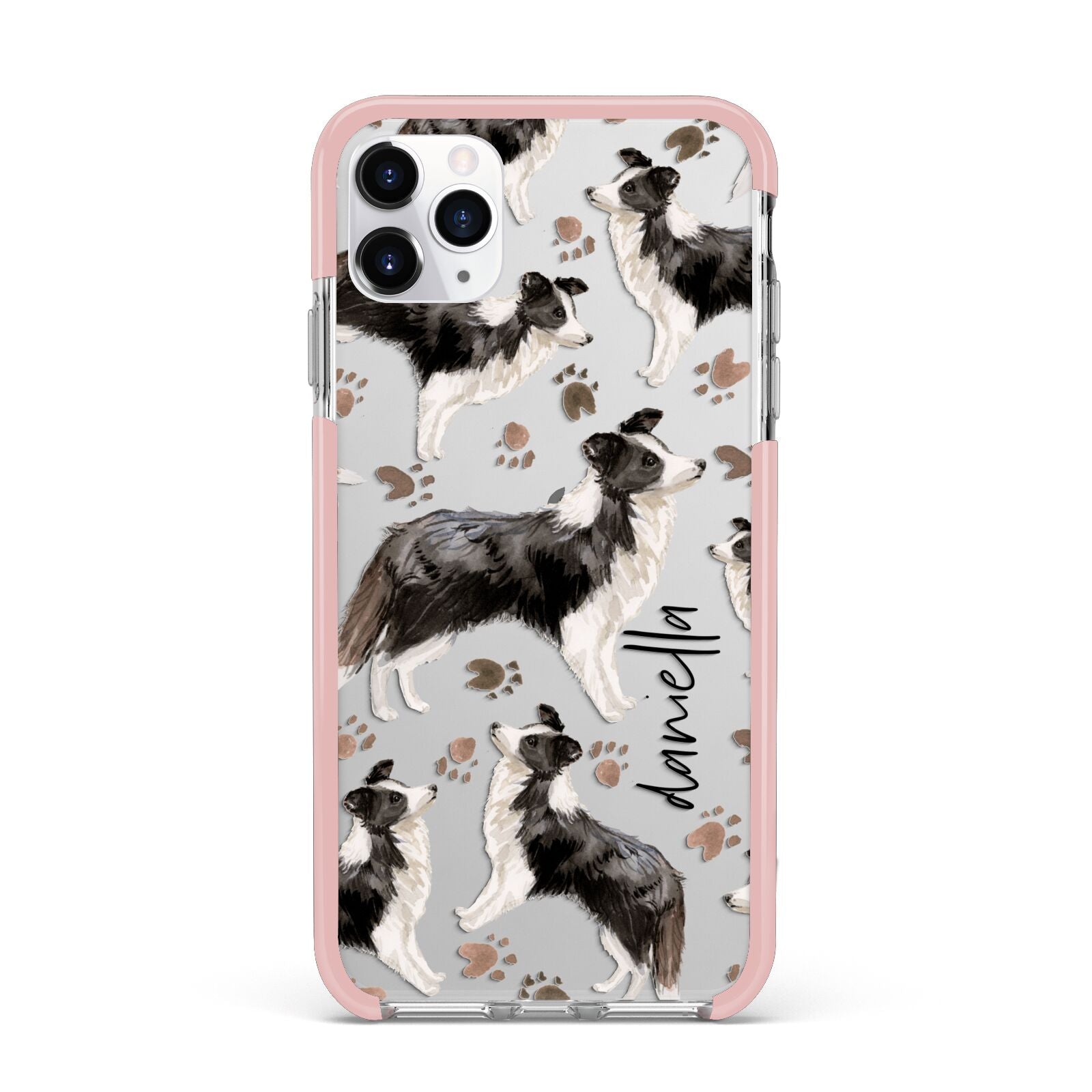 Personalised Border Collie Dog iPhone 11 Pro Max Impact Pink Edge Case