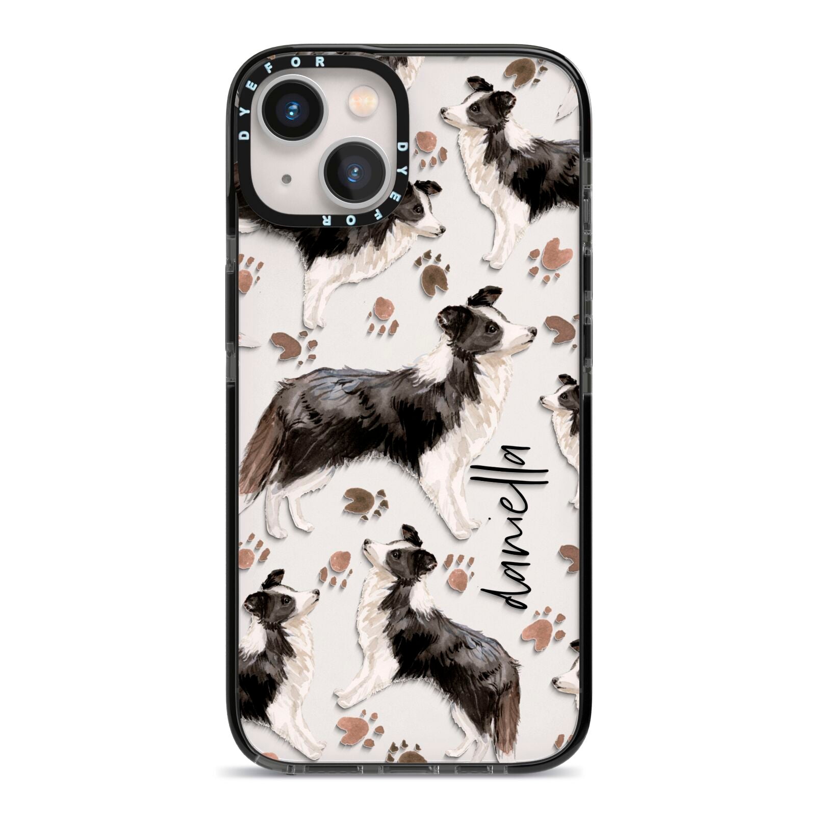 Personalised Border Collie Dog iPhone 13 Black Impact Case on Silver phone