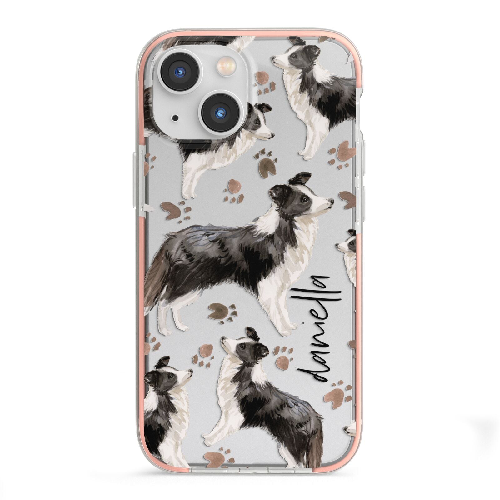 Personalised Border Collie Dog iPhone 13 Mini TPU Impact Case with Pink Edges