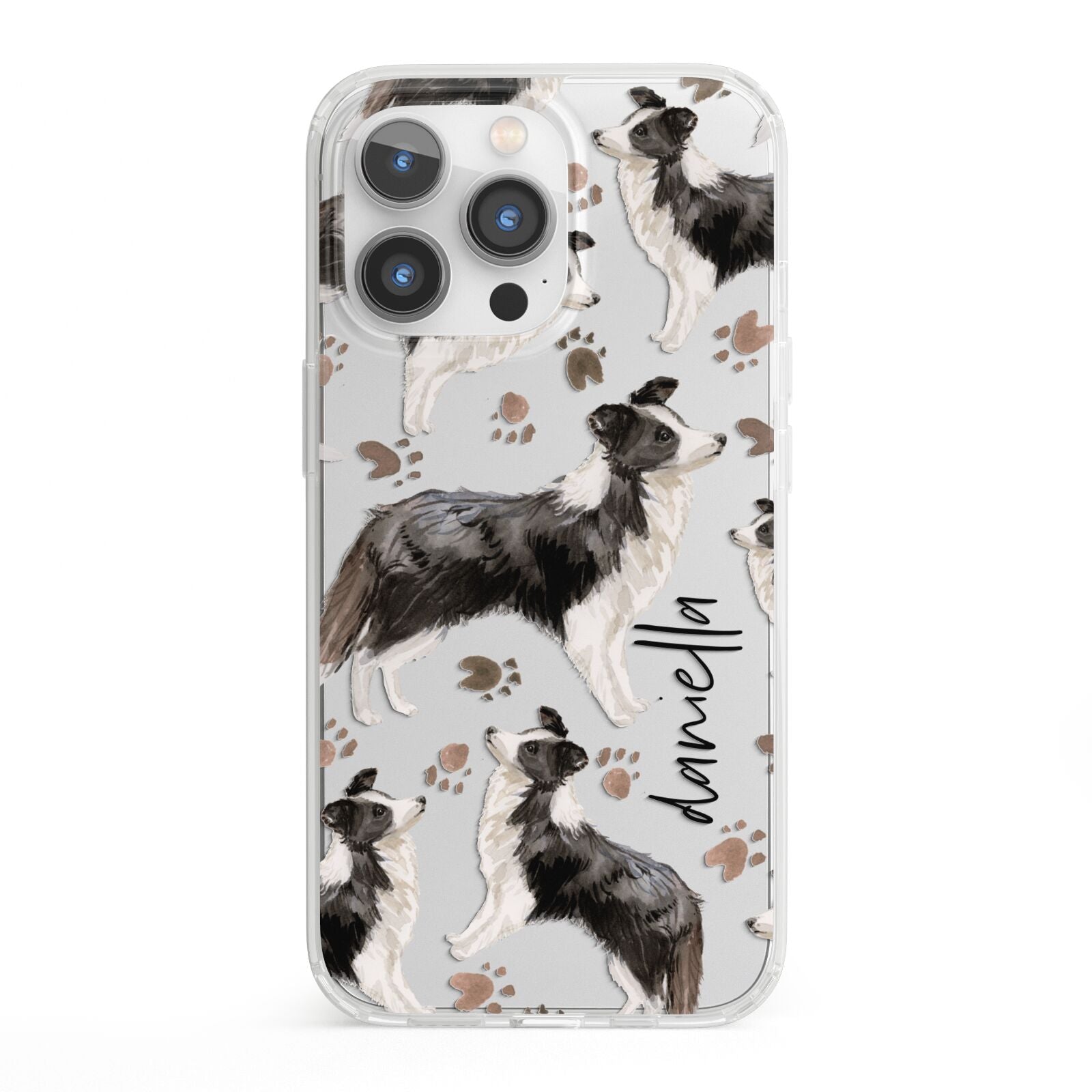 Personalised Border Collie Dog iPhone 13 Pro Clear Bumper Case