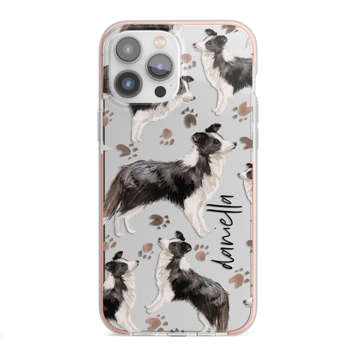 Personalised Border Collie Dog iPhone 13 Pro Max TPU Impact Case with Pink Edges