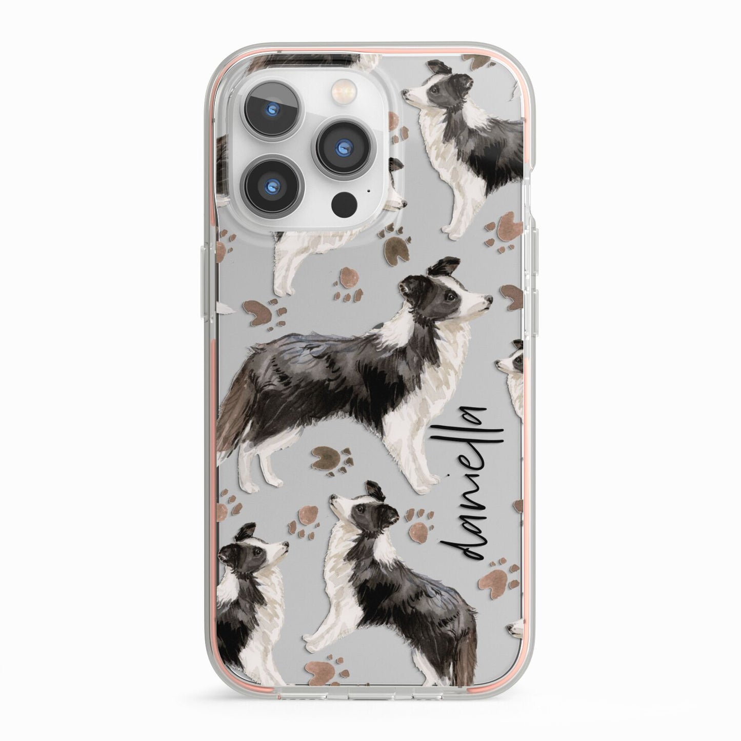 Personalised Border Collie Dog iPhone 13 Pro TPU Impact Case with Pink Edges