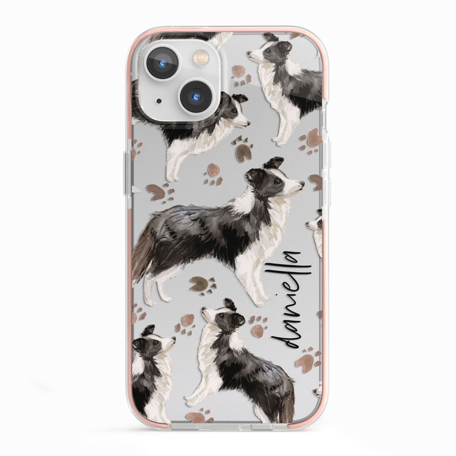 Personalised Border Collie Dog iPhone 13 TPU Impact Case with Pink Edges