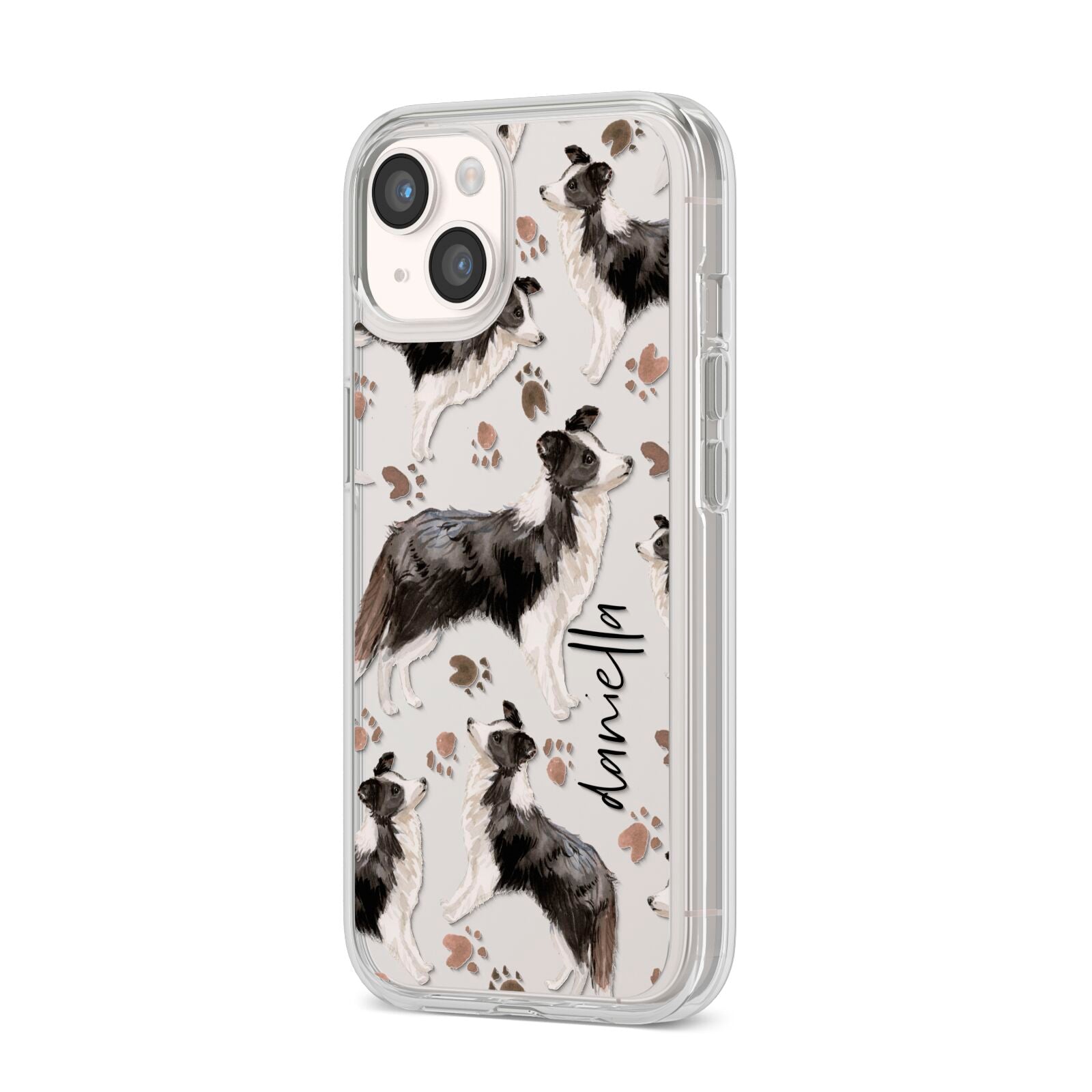 Personalised Border Collie Dog iPhone 14 Clear Tough Case Starlight Angled Image