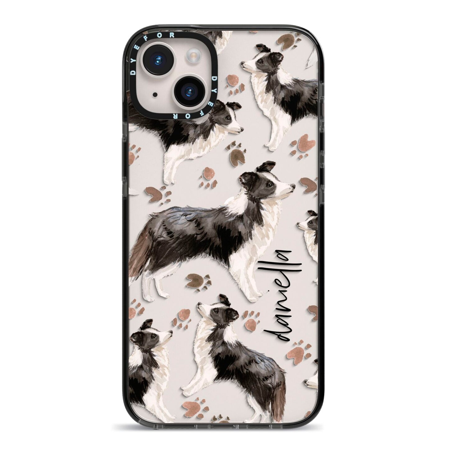 Personalised Border Collie Dog iPhone 14 Plus Black Impact Case on Silver phone