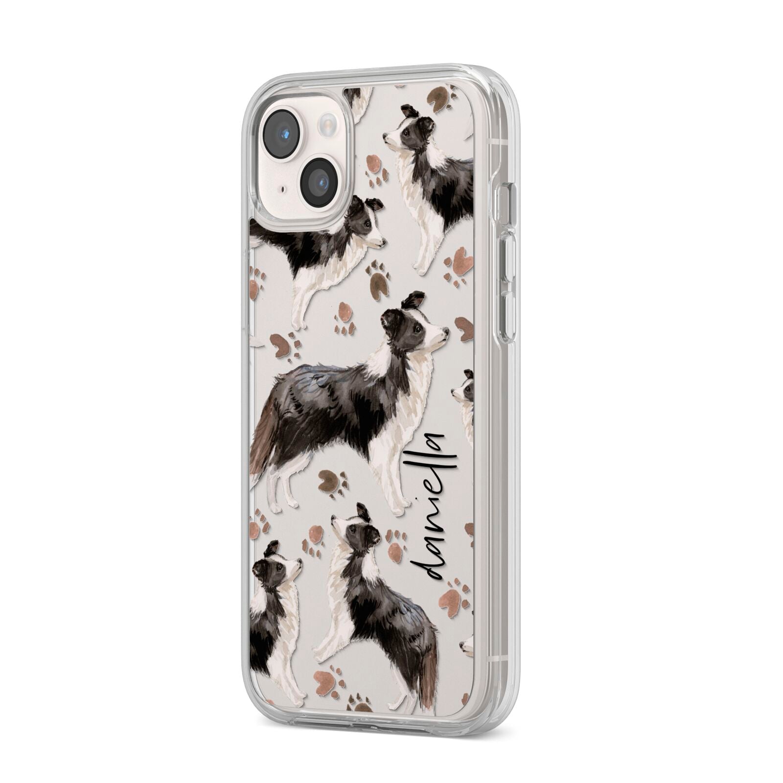 Personalised Border Collie Dog iPhone 14 Plus Clear Tough Case Starlight Angled Image
