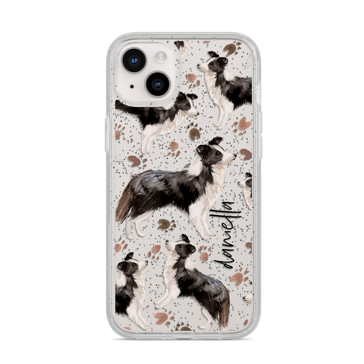 Personalised Border Collie Dog iPhone 14 Plus Glitter Tough Case Starlight