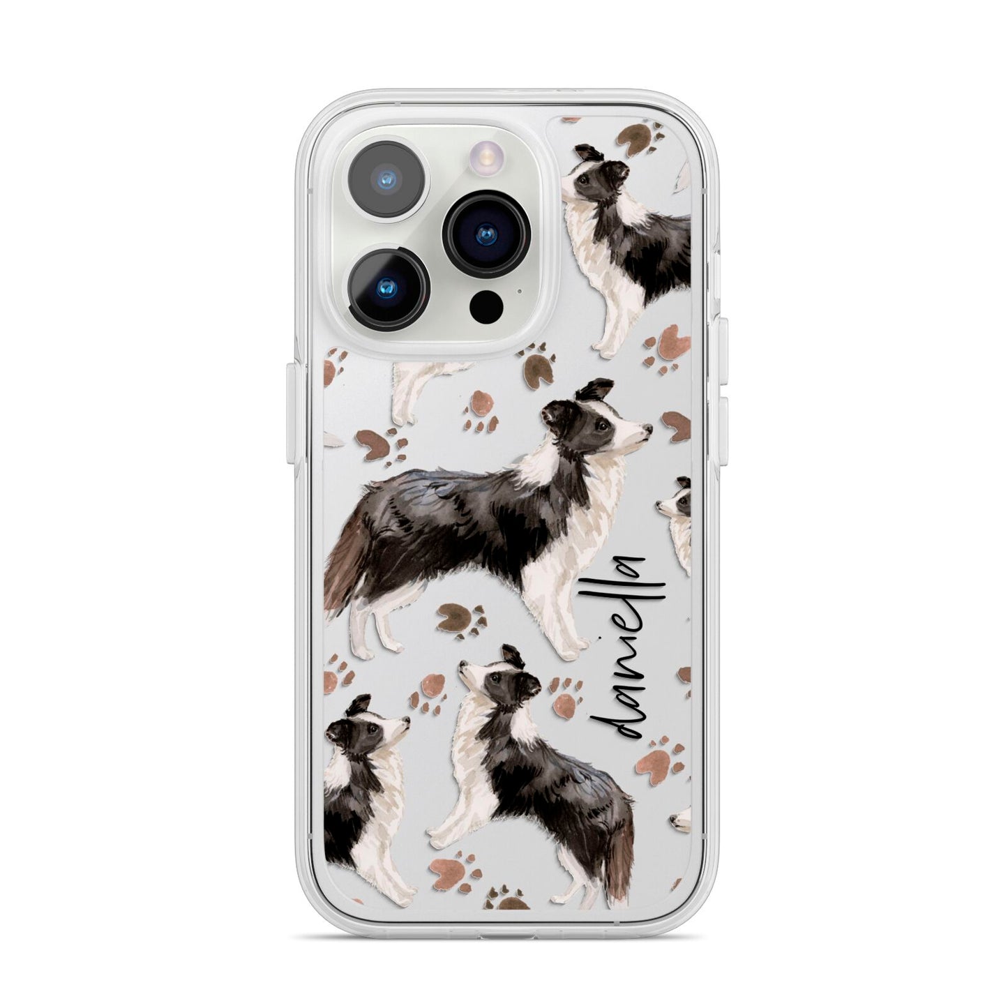 Personalised Border Collie Dog iPhone 14 Pro Clear Tough Case Silver