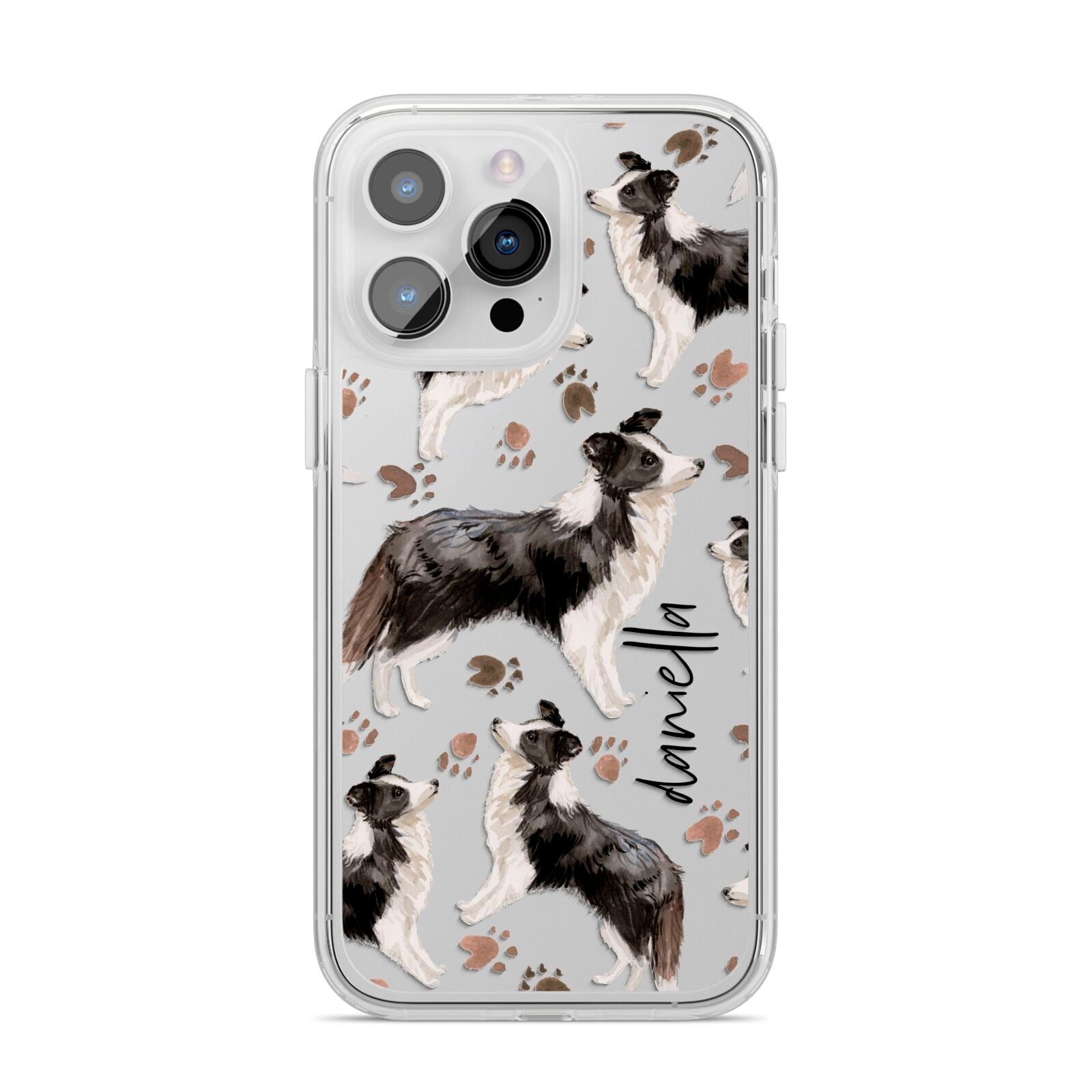 Personalised Border Collie Dog iPhone 14 Pro Max Clear Tough Case Silver