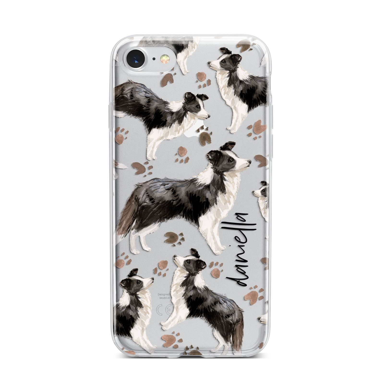 Personalised Border Collie Dog iPhone 7 Bumper Case on Silver iPhone