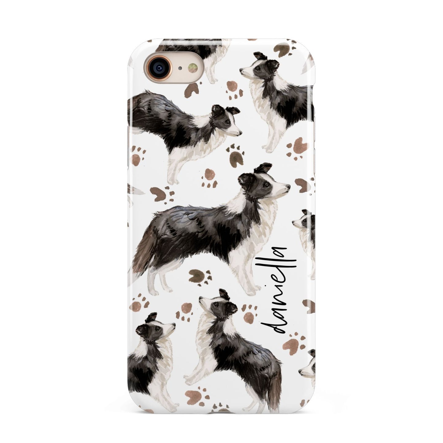 Personalised Border Collie Dog iPhone 8 3D Tough Case on Gold Phone