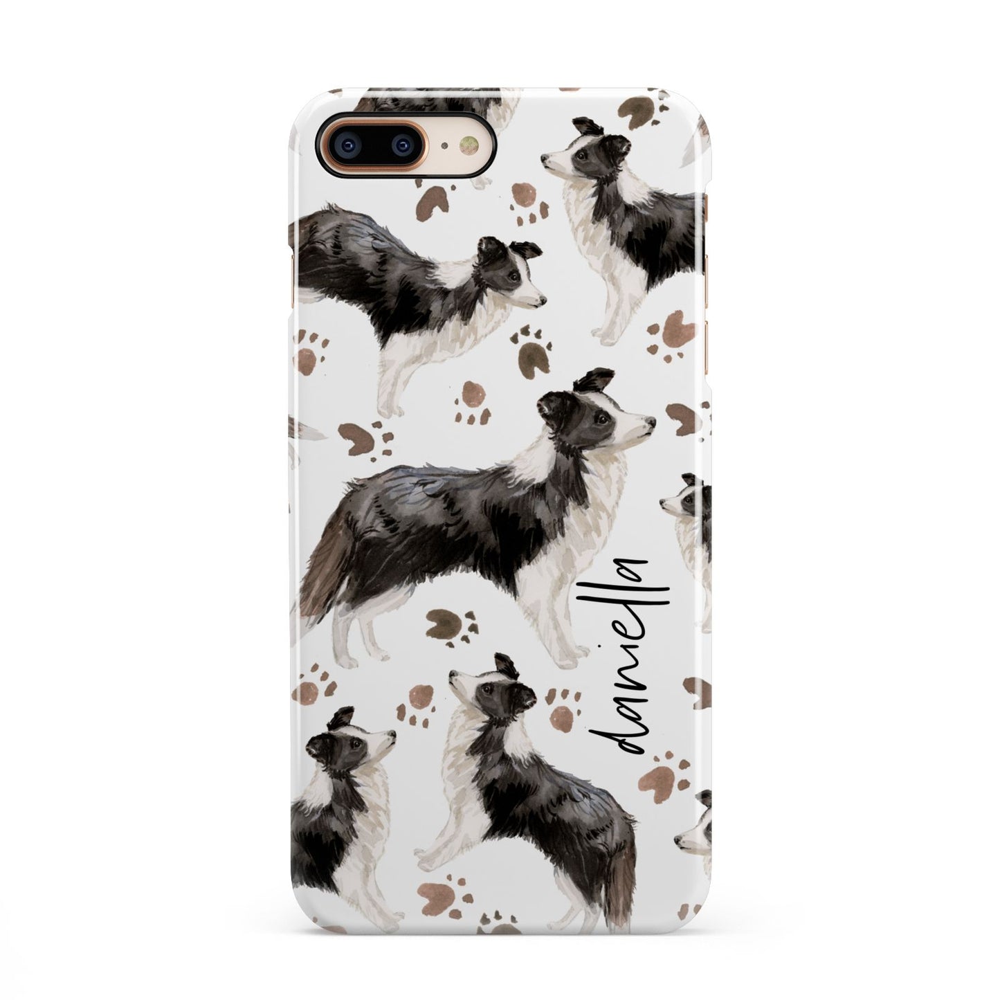 Personalised Border Collie Dog iPhone 8 Plus 3D Snap Case on Gold Phone