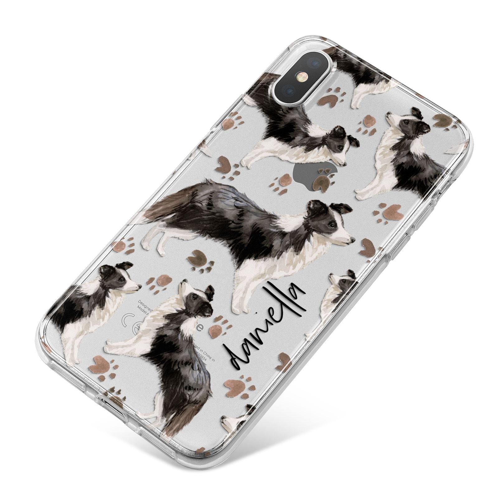 Personalised Border Collie Dog iPhone X Bumper Case on Silver iPhone