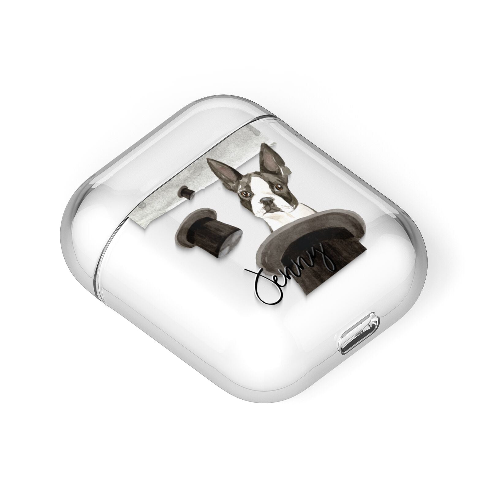 Personalised Boston Terrier AirPods Case Laid Flat