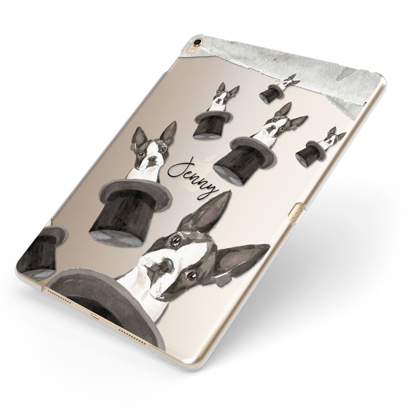 Personalised Boston Terrier Apple iPad Case on Gold iPad Side View