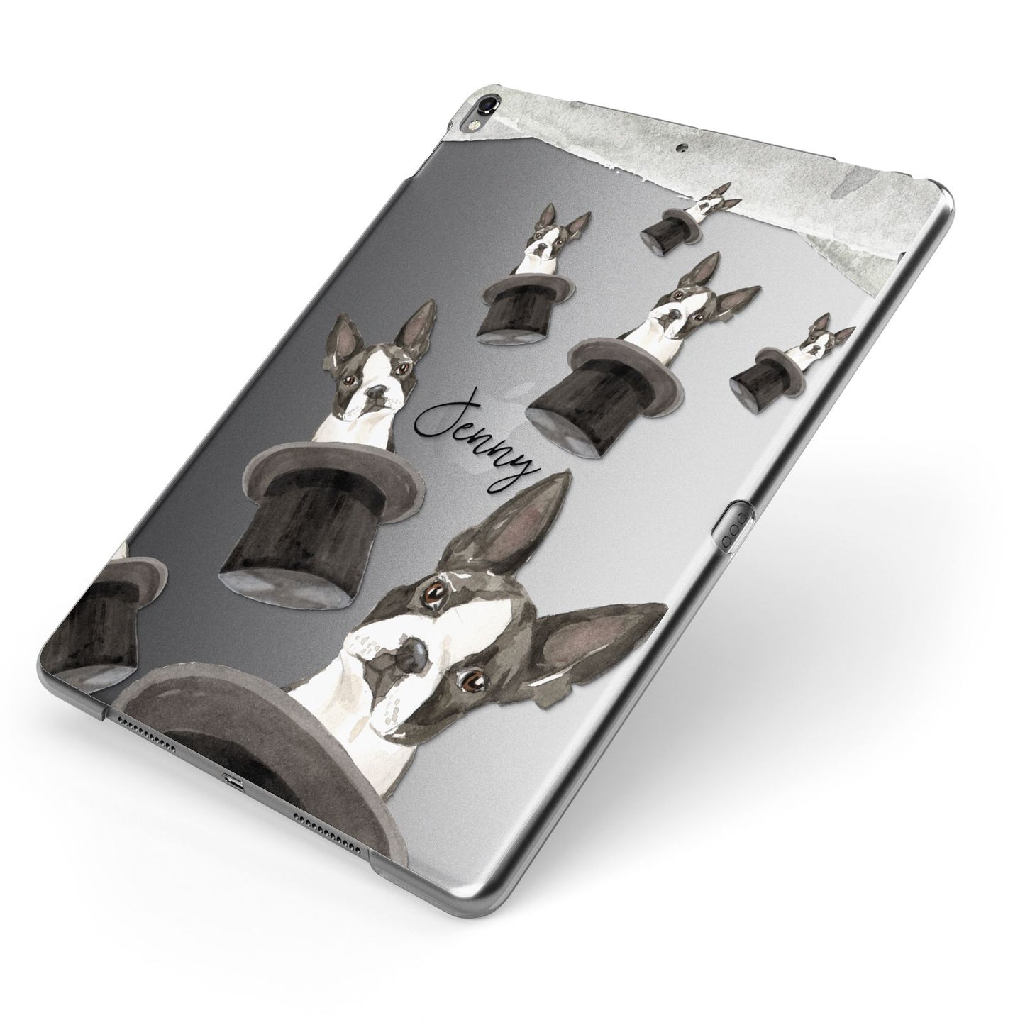 Personalised Boston Terrier Apple iPad Case on Grey iPad Side View