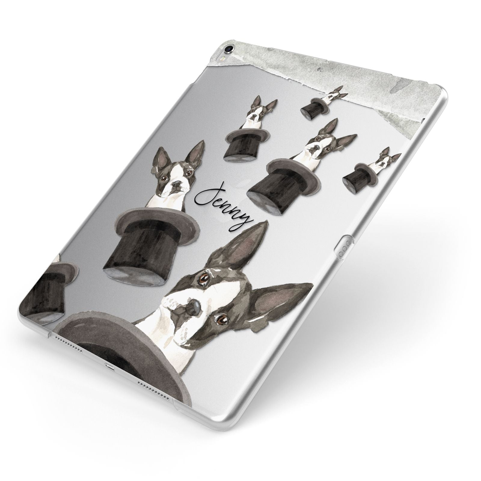 Personalised Boston Terrier Apple iPad Case on Silver iPad Side View