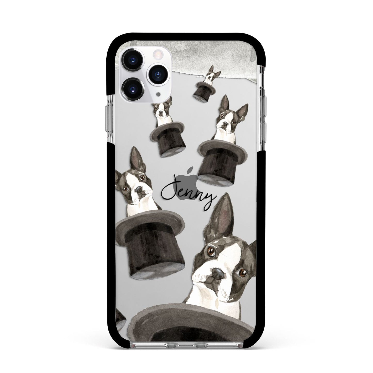 Personalised Boston Terrier Apple iPhone 11 Pro Max in Silver with Black Impact Case