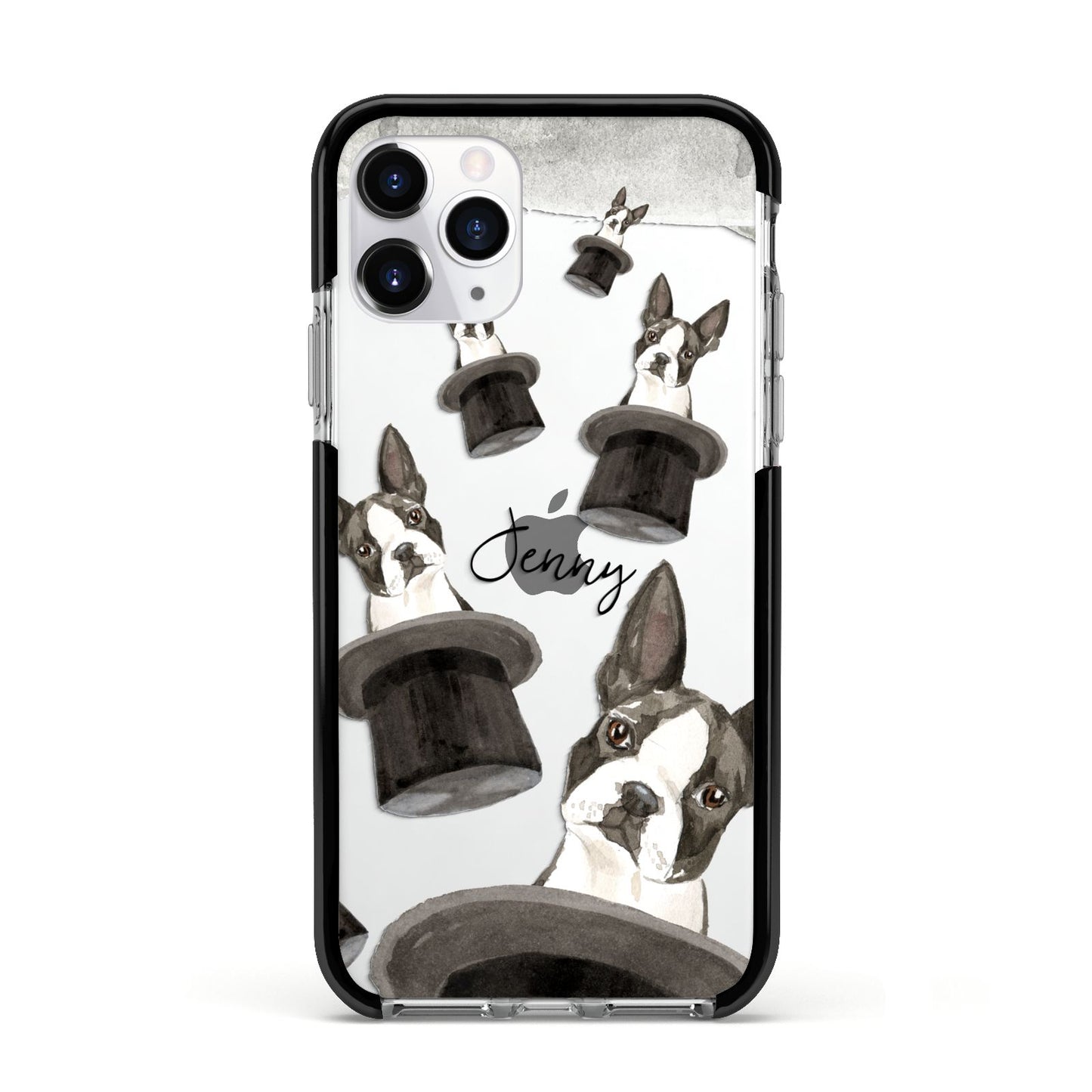 Personalised Boston Terrier Apple iPhone 11 Pro in Silver with Black Impact Case
