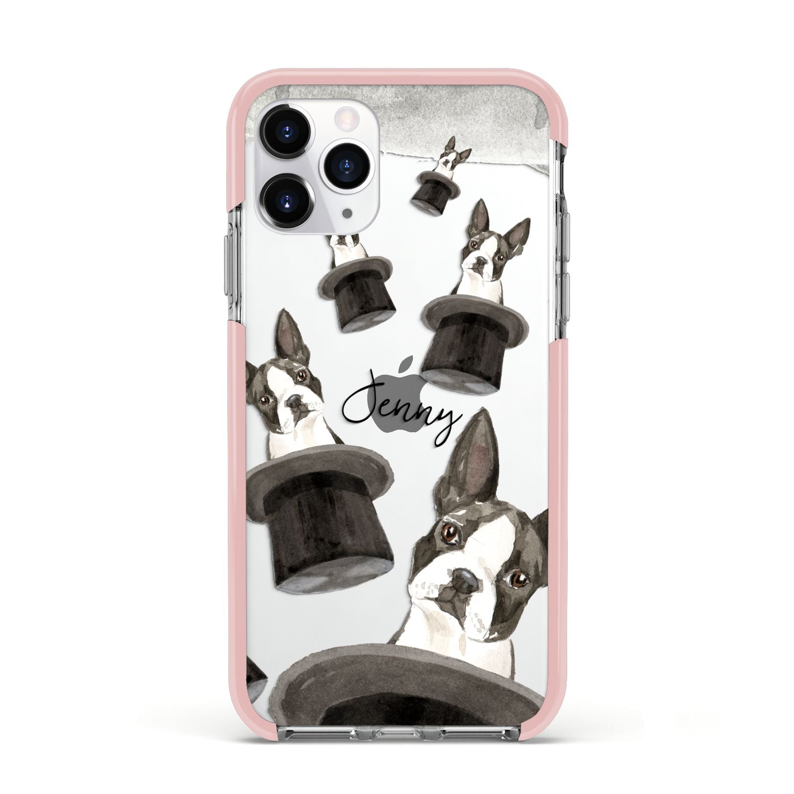 Personalised Boston Terrier Apple iPhone 11 Pro in Silver with Pink Impact Case