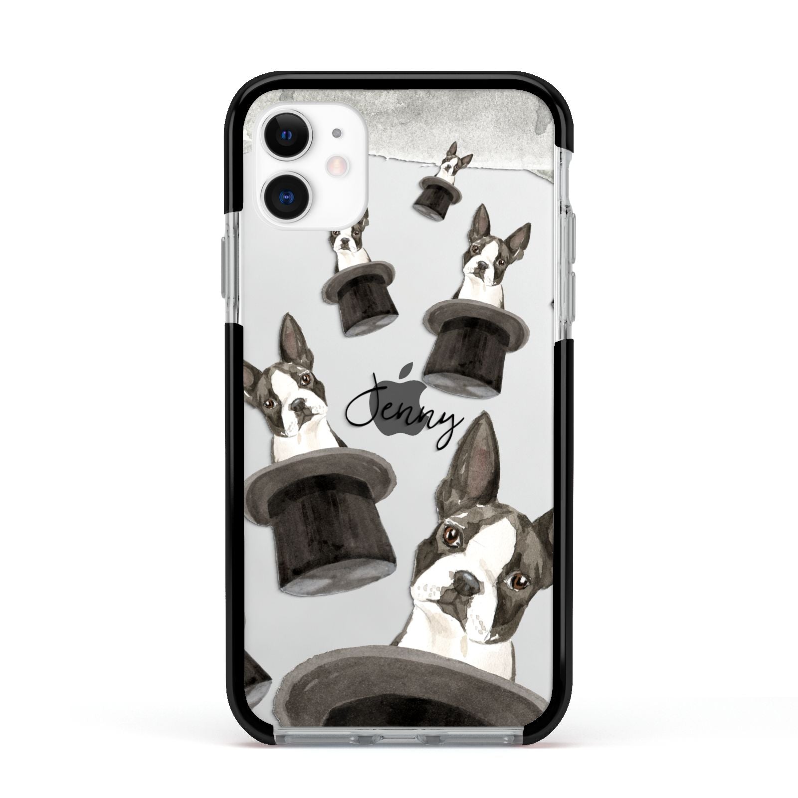 Personalised Boston Terrier Apple iPhone 11 in White with Black Impact Case