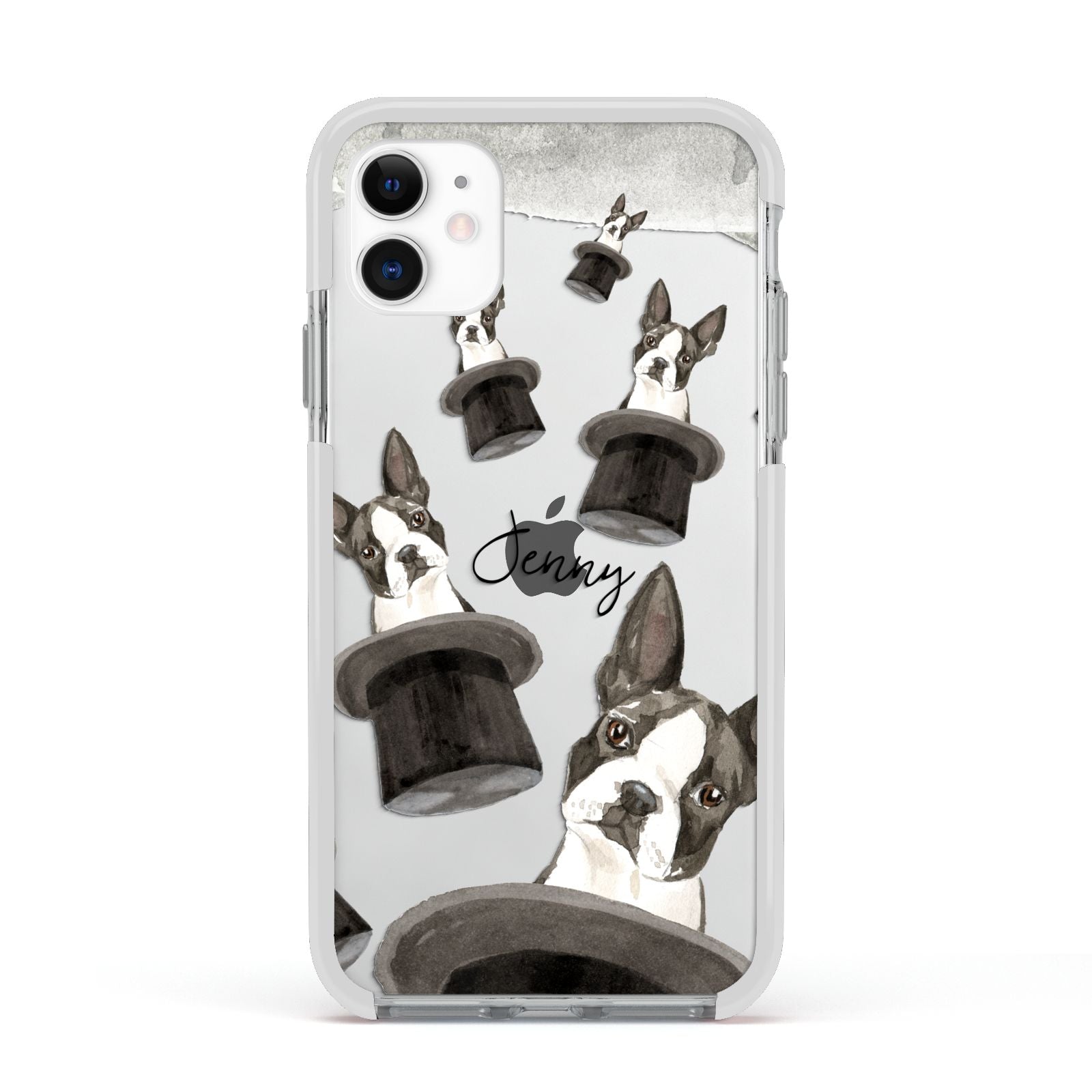 Personalised Boston Terrier Apple iPhone 11 in White with White Impact Case