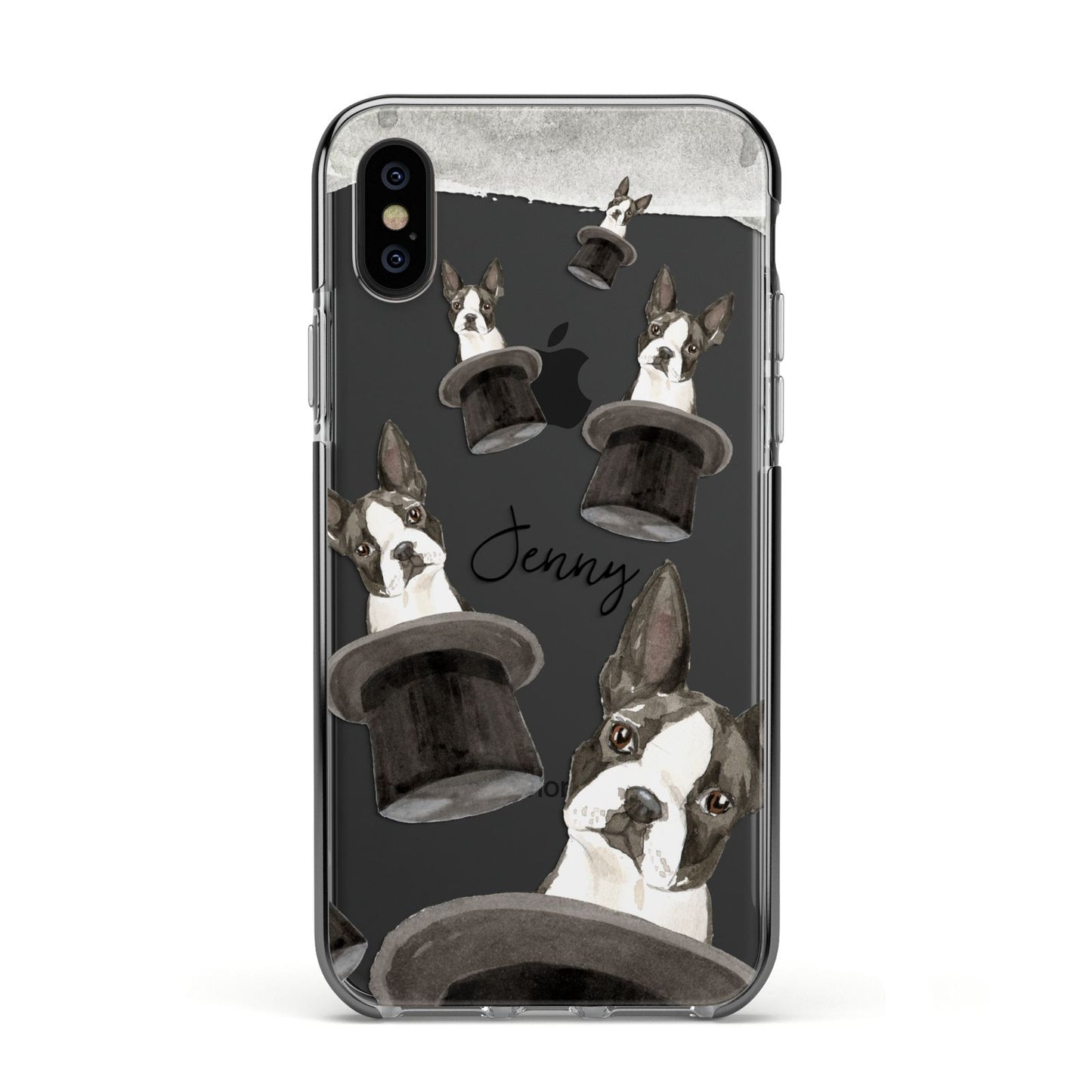 Personalised Boston Terrier Apple iPhone Xs Impact Case Black Edge on Black Phone