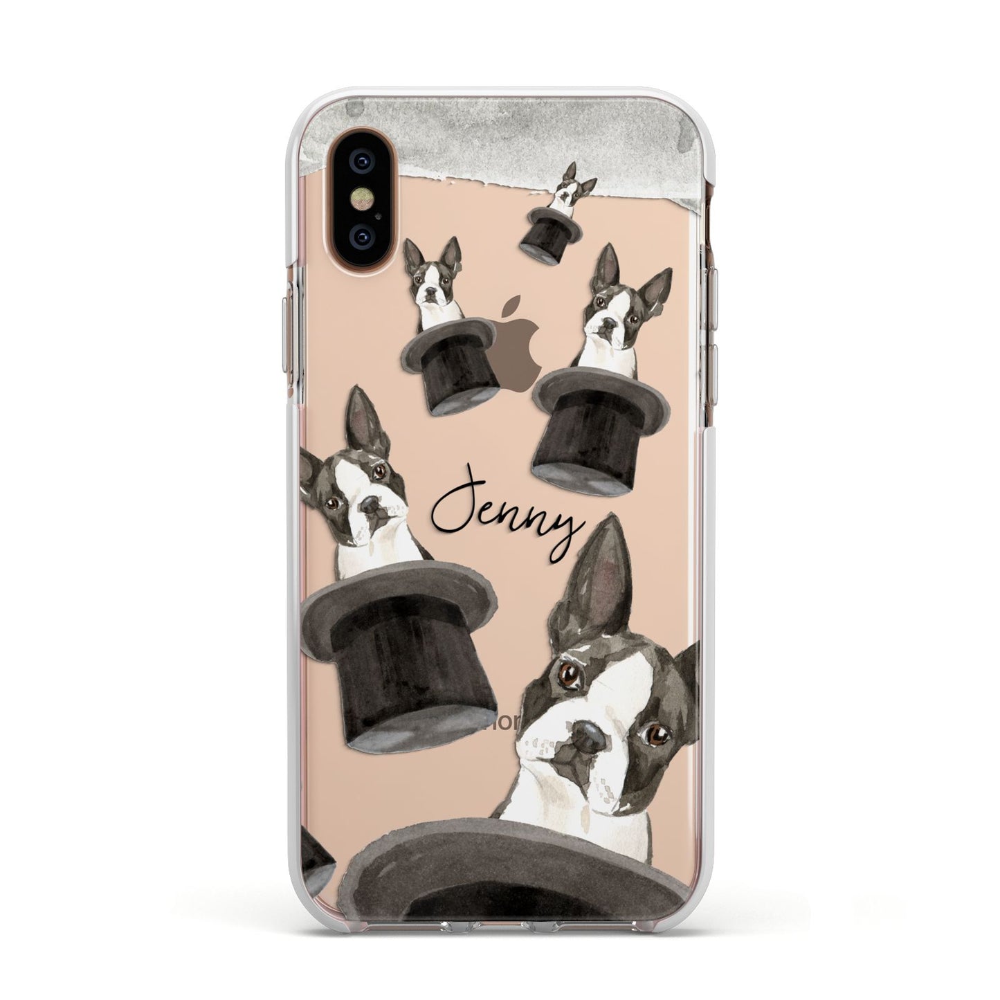 Personalised Boston Terrier Apple iPhone Xs Impact Case White Edge on Gold Phone