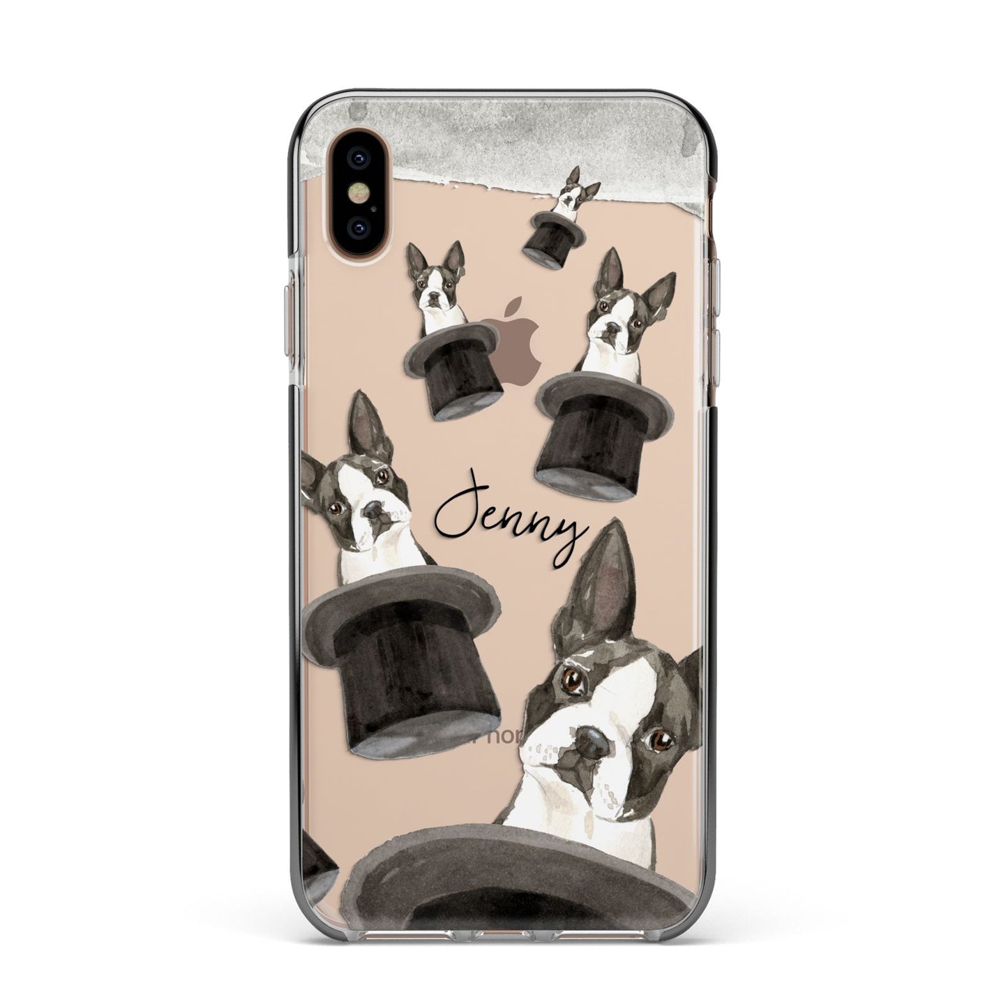 Personalised Boston Terrier Apple iPhone Xs Max Impact Case Black Edge on Gold Phone