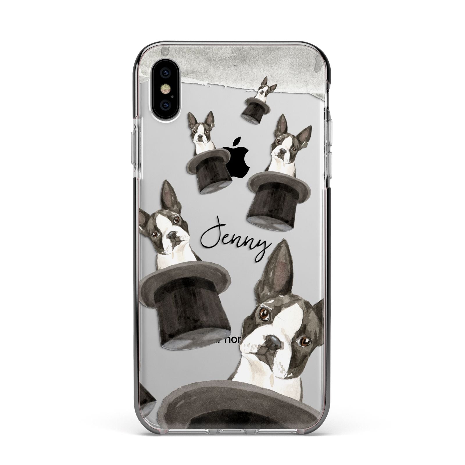 Personalised Boston Terrier Apple iPhone Xs Max Impact Case Black Edge on Silver Phone
