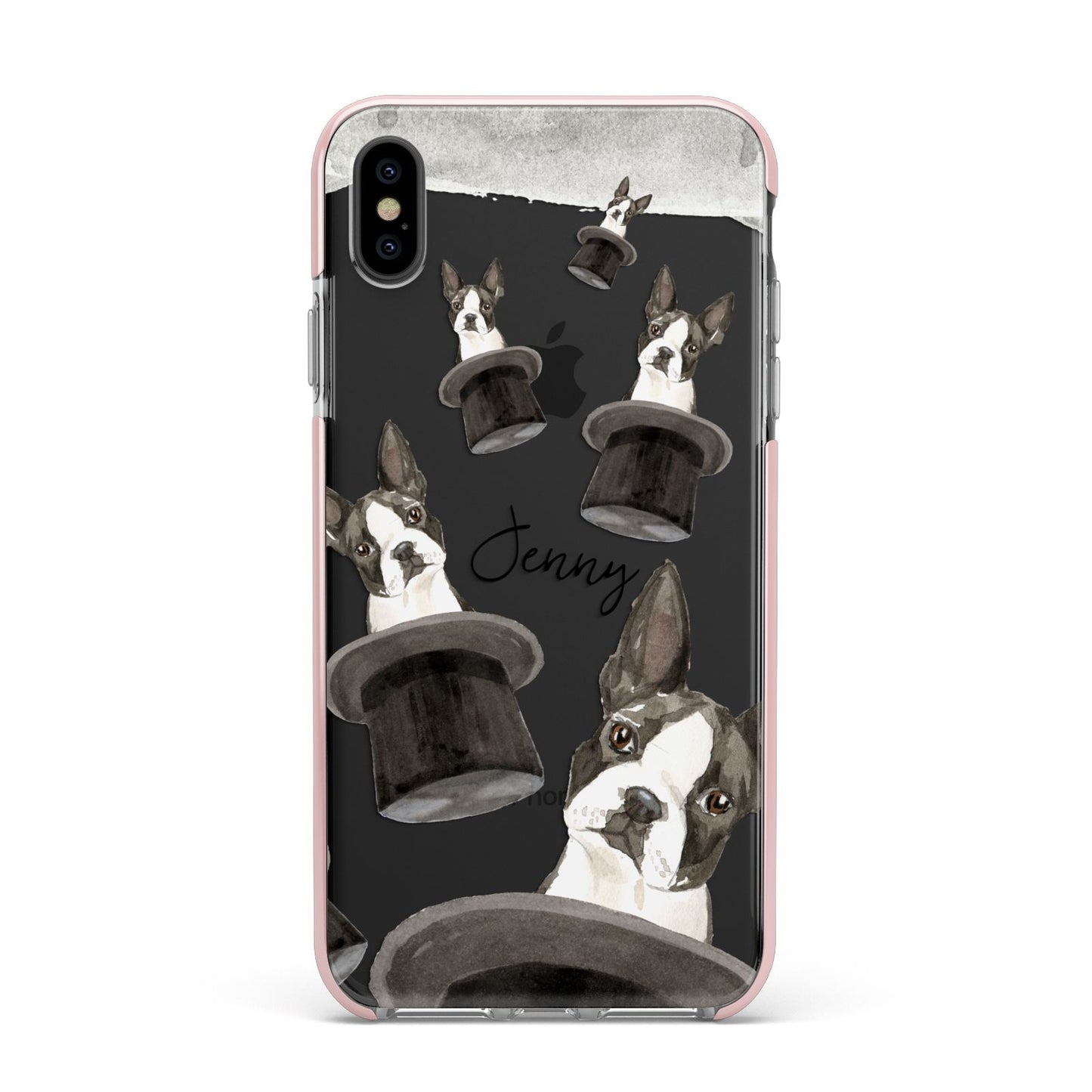 Personalised Boston Terrier Apple iPhone Xs Max Impact Case Pink Edge on Black Phone