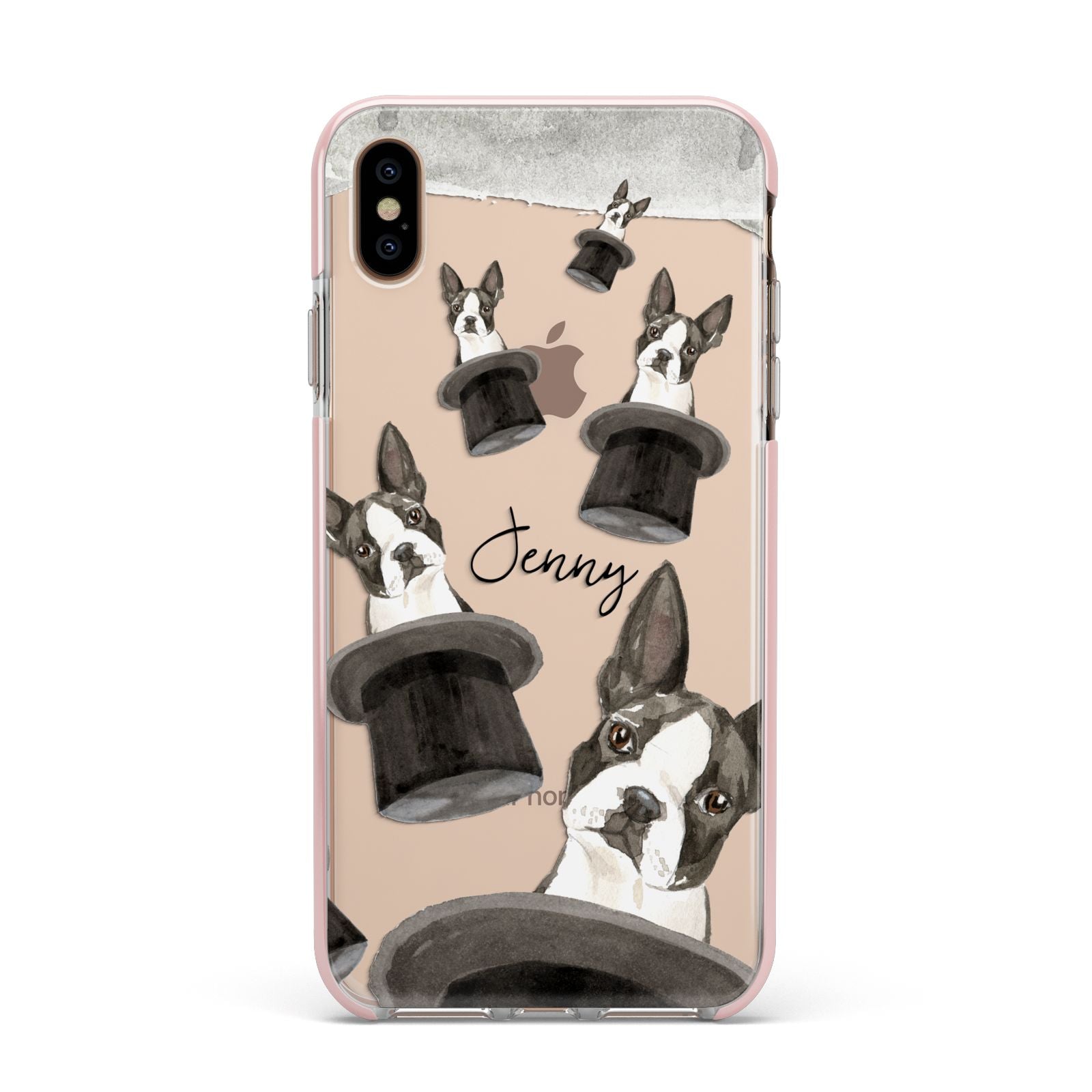 Personalised Boston Terrier Apple iPhone Xs Max Impact Case Pink Edge on Gold Phone