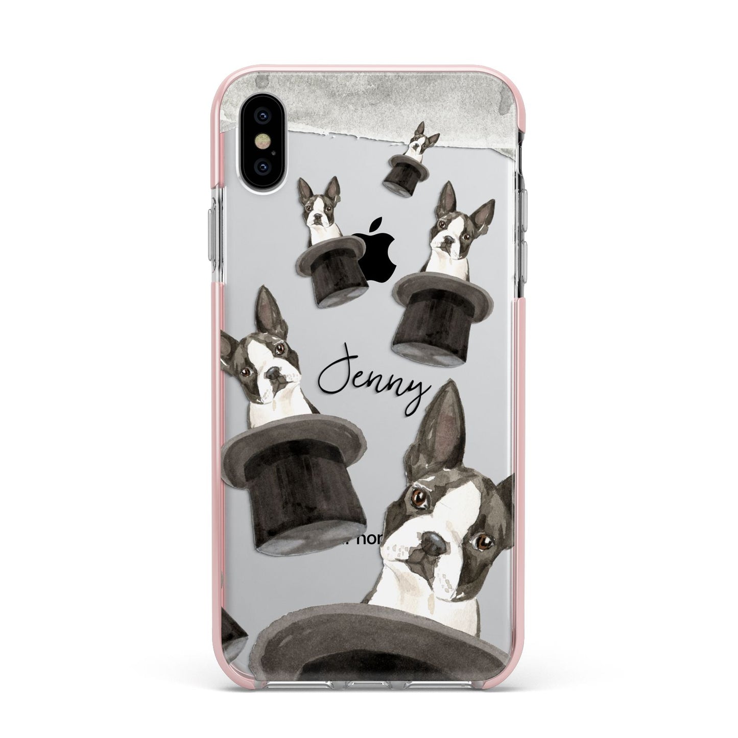 Personalised Boston Terrier Apple iPhone Xs Max Impact Case Pink Edge on Silver Phone