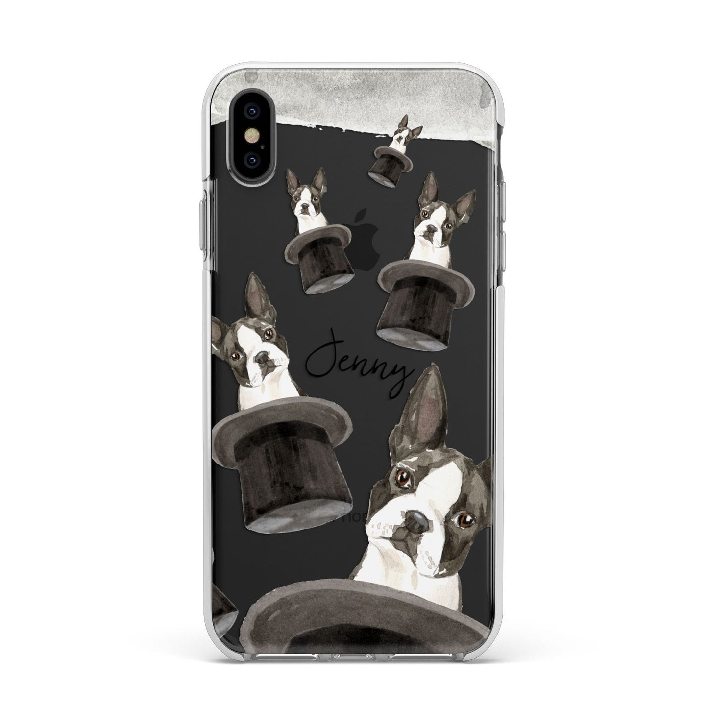 Personalised Boston Terrier Apple iPhone Xs Max Impact Case White Edge on Black Phone
