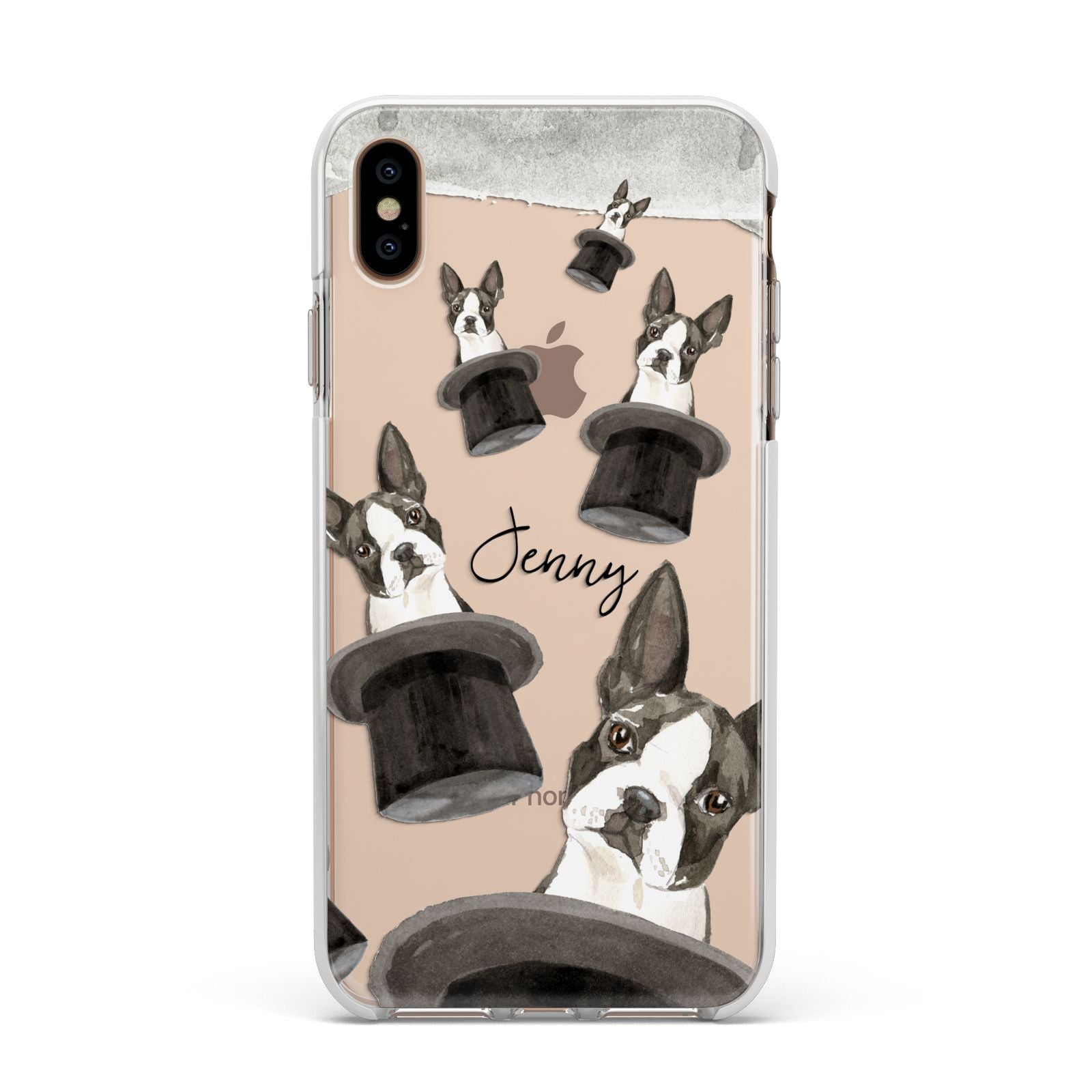 Personalised Boston Terrier Apple iPhone Xs Max Impact Case White Edge on Gold Phone