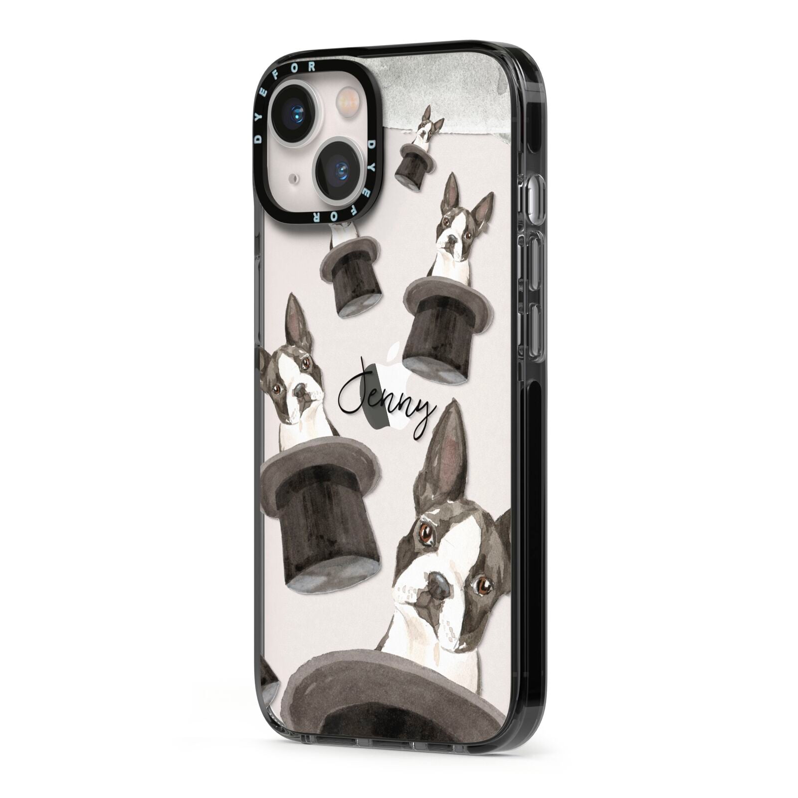 Personalised Boston Terrier iPhone 13 Black Impact Case Side Angle on Silver phone