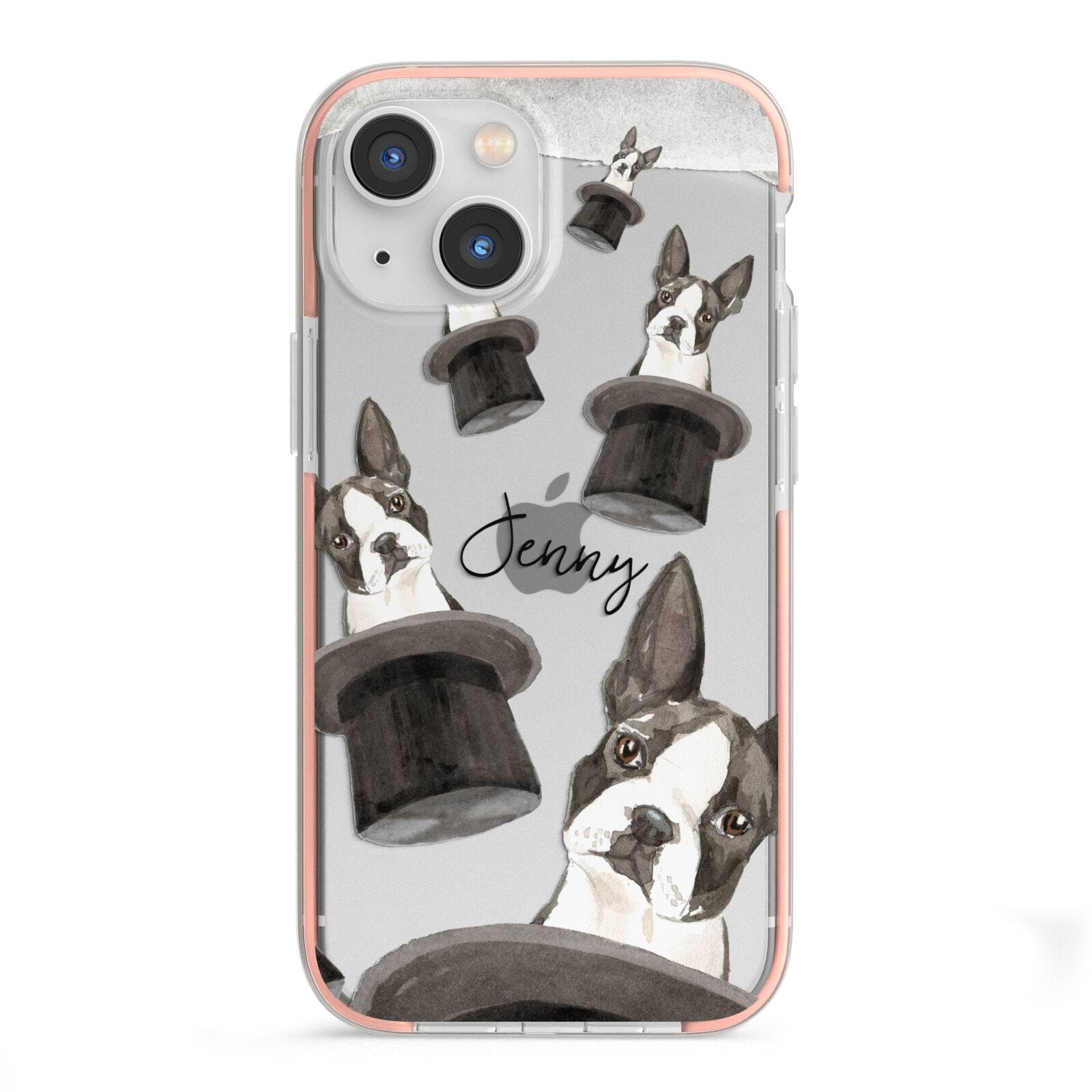 Personalised Boston Terrier iPhone 13 Mini TPU Impact Case with Pink Edges