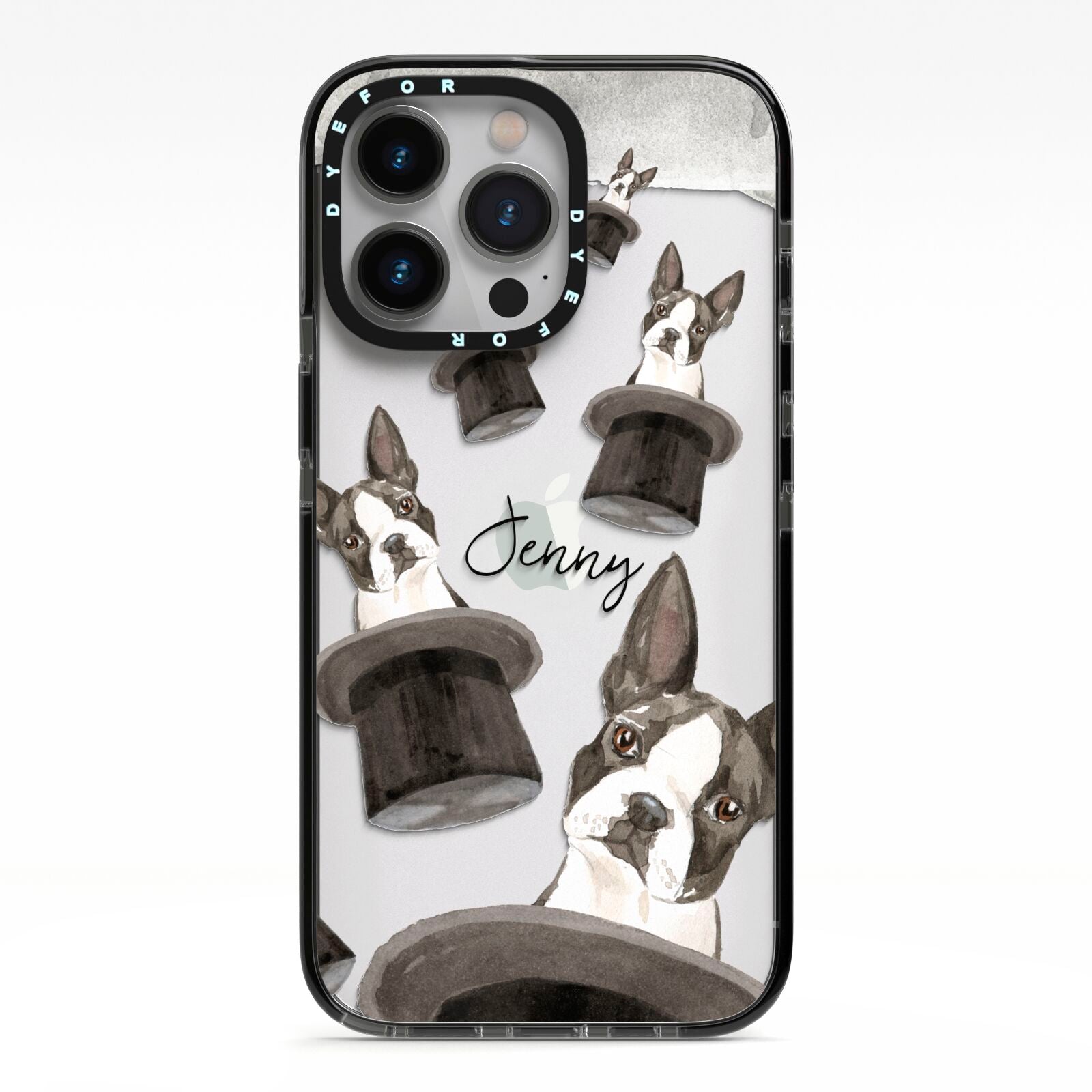 Personalised Boston Terrier iPhone 13 Pro Black Impact Case on Silver phone