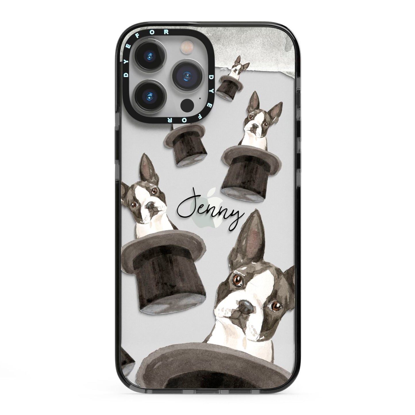 Personalised Boston Terrier iPhone 13 Pro Max Black Impact Case on Silver phone