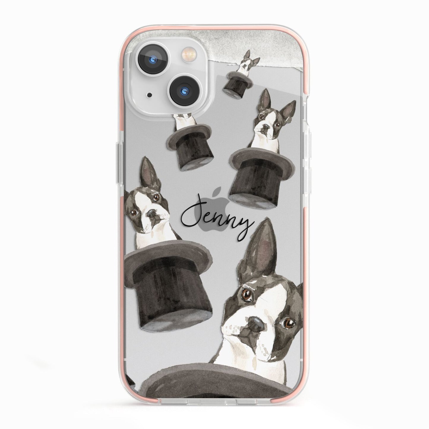 Personalised Boston Terrier iPhone 13 TPU Impact Case with Pink Edges