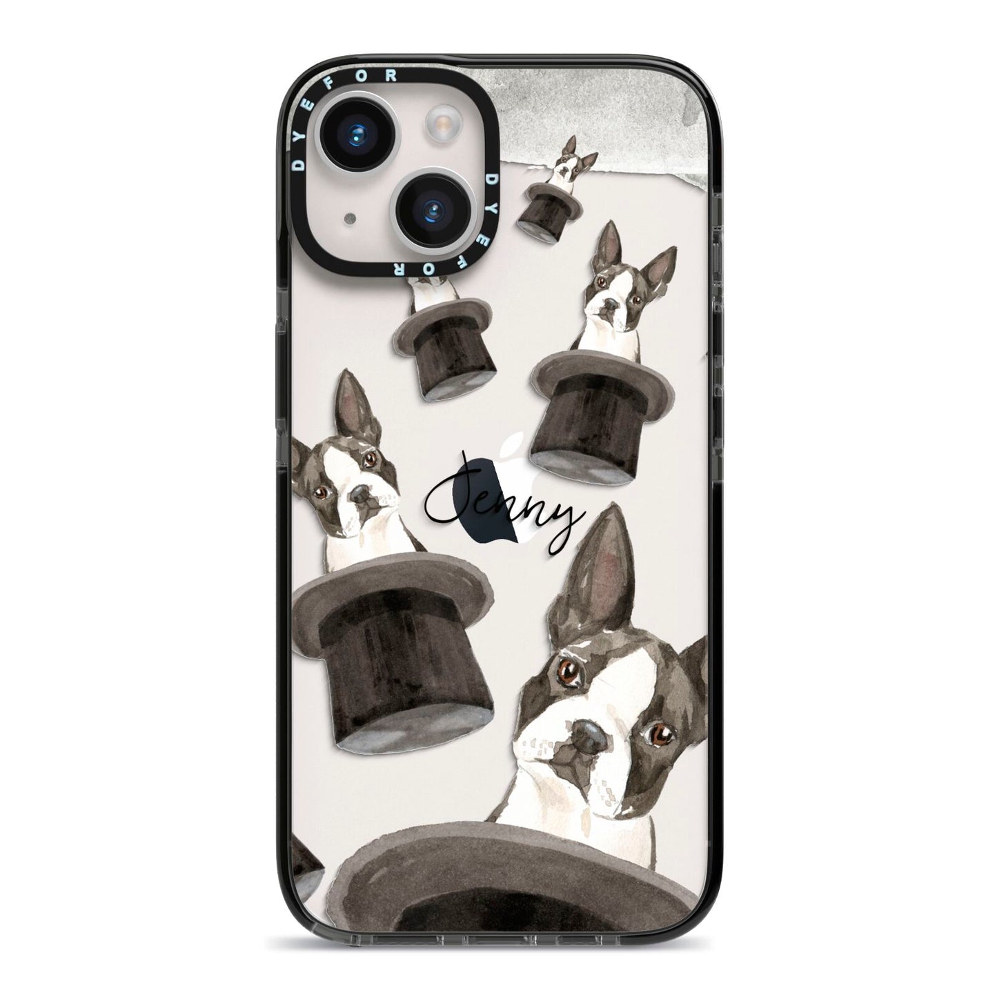 Personalised Boston Terrier iPhone 14 Black Impact Case on Silver phone