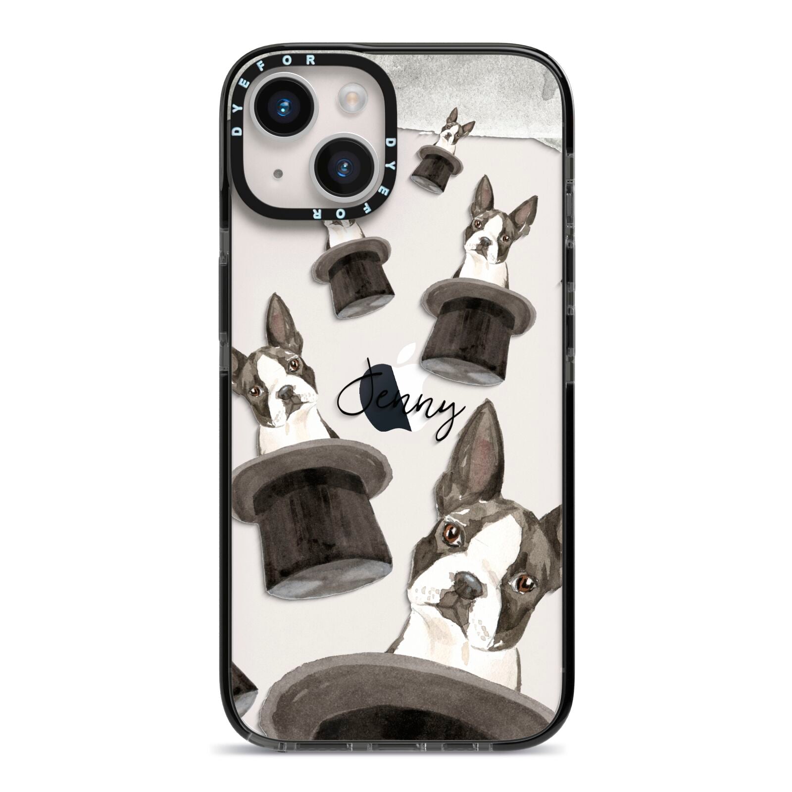Personalised Boston Terrier iPhone 14 Black Impact Case on Silver phone