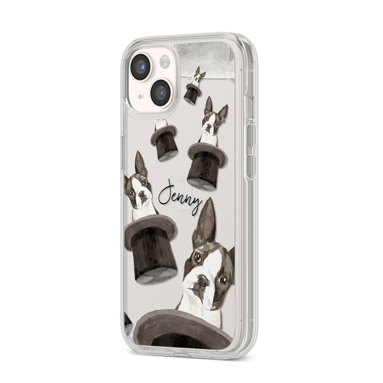 Personalised Boston Terrier iPhone 14 Clear Tough Case Starlight Angled Image