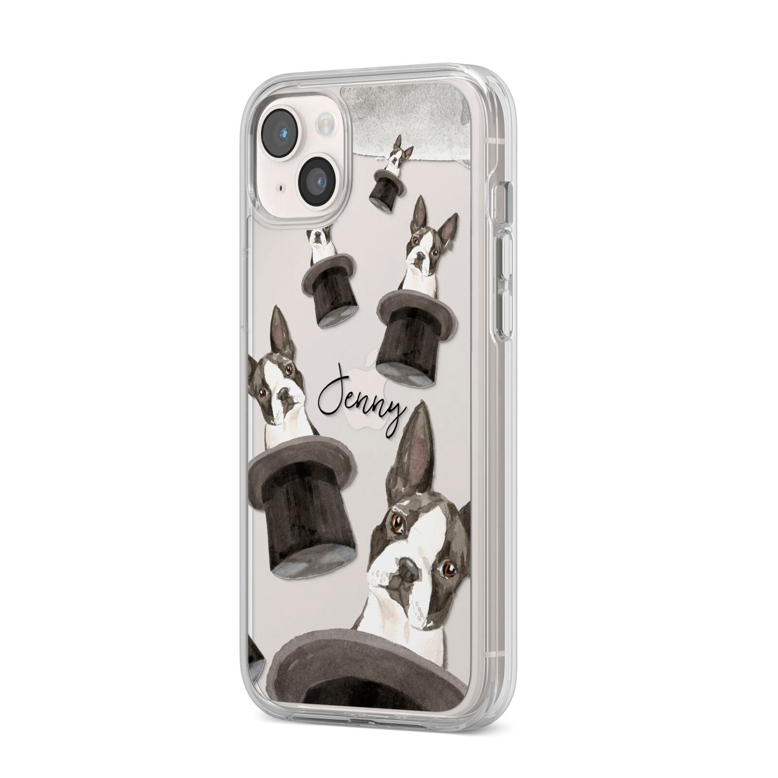 Personalised Boston Terrier iPhone 14 Plus Clear Tough Case Starlight Angled Image