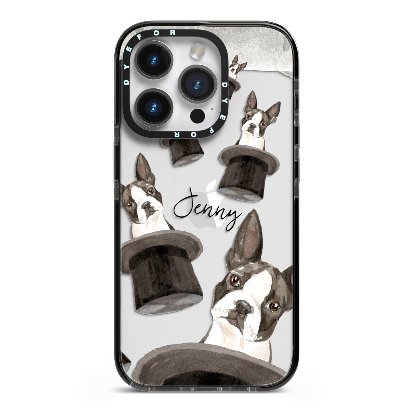 Personalised Boston Terrier iPhone 14 Pro Black Impact Case on Silver phone